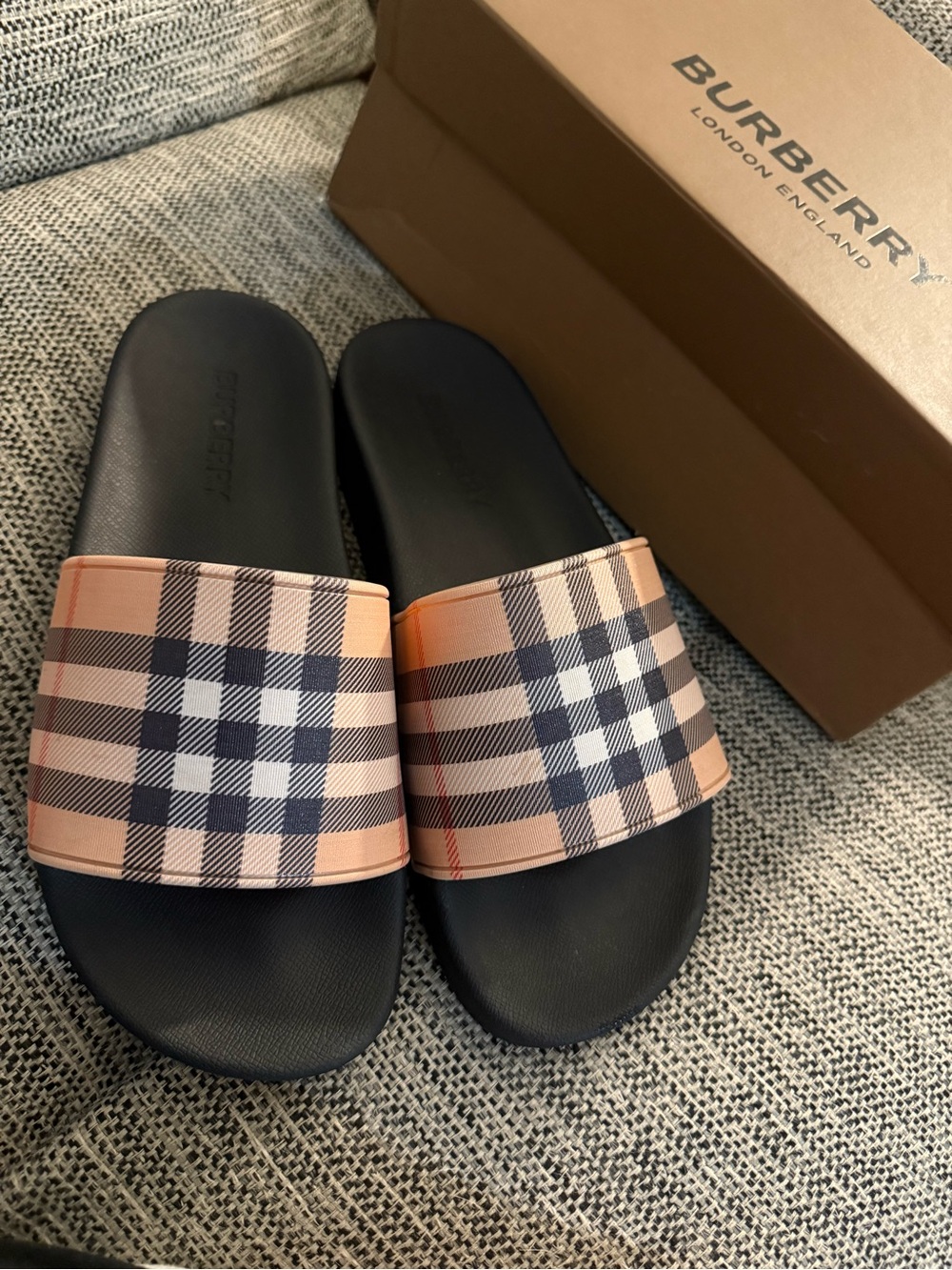 Burberry Black Footbed Check Strap Slide Sandals - Picture 4 of 9